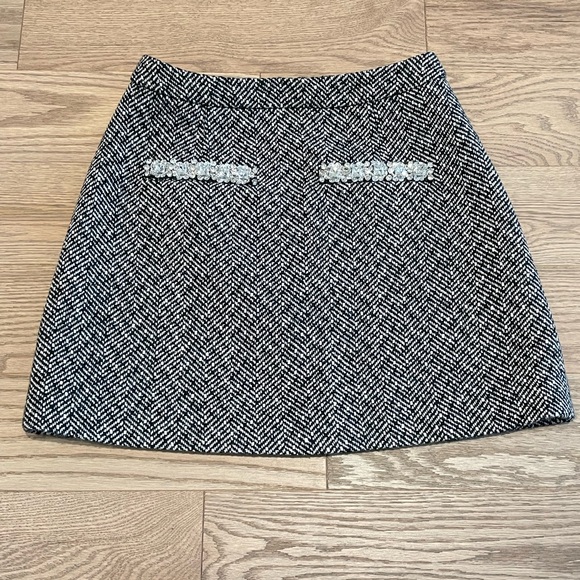 Self Portrait Herringbone Patterned Mini Skirt Black US2/UK6 - Picture 6 of 9